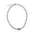 Silver Figaro chain necklace with crystal butterfly pendant shown on white background with adjustable clasp