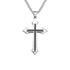 Minimalist product image of a silver cross pendant necklace with a black stripe, displayed on a white background