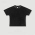 Washed black cotton with crew neck and drop shoulders, flat product shot