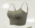Minimalist olive green spaghetti strap bra with a seamless finish, offering a second-skin feel.