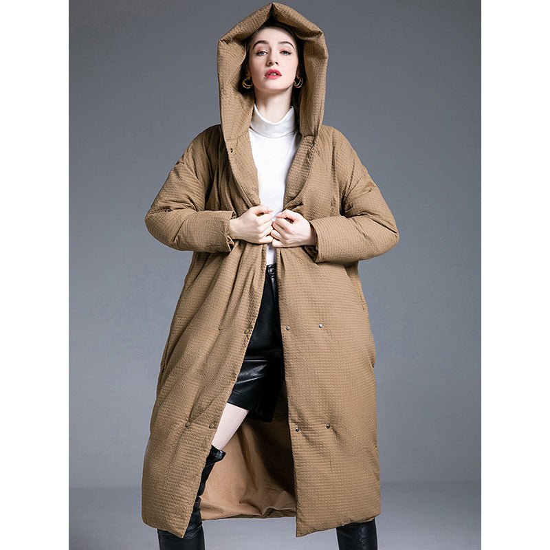 Minimalist Quilted Hooded Long Coat
