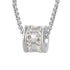 Silver chain necklace with cylindrical pendant featuring crystal bands