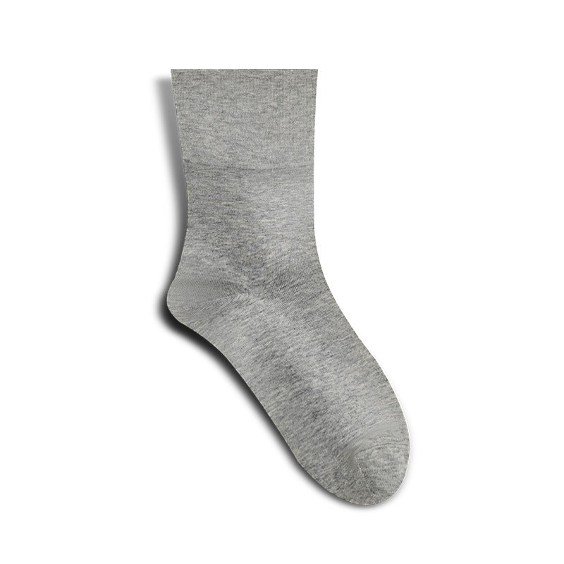A single heather gray crew sock displayed against white background, showing textured knit construction and mid-calf length