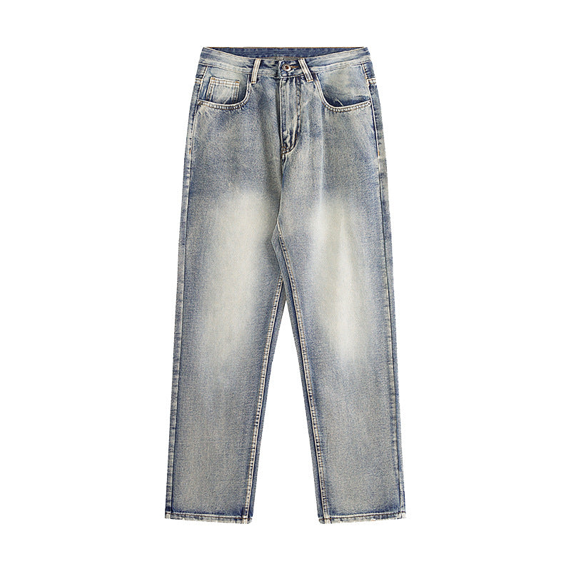Mid-Rise Acid Wash Straight Leg Jeans