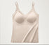 Seamless camisole in beige color with built-in bra and adjustable straps for comfort.