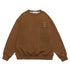 Product shot of brown textured sweatshirt with three decorative tabs on white background