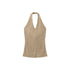 Khaki halter knit tank top flatlay showing full front and halter neckline