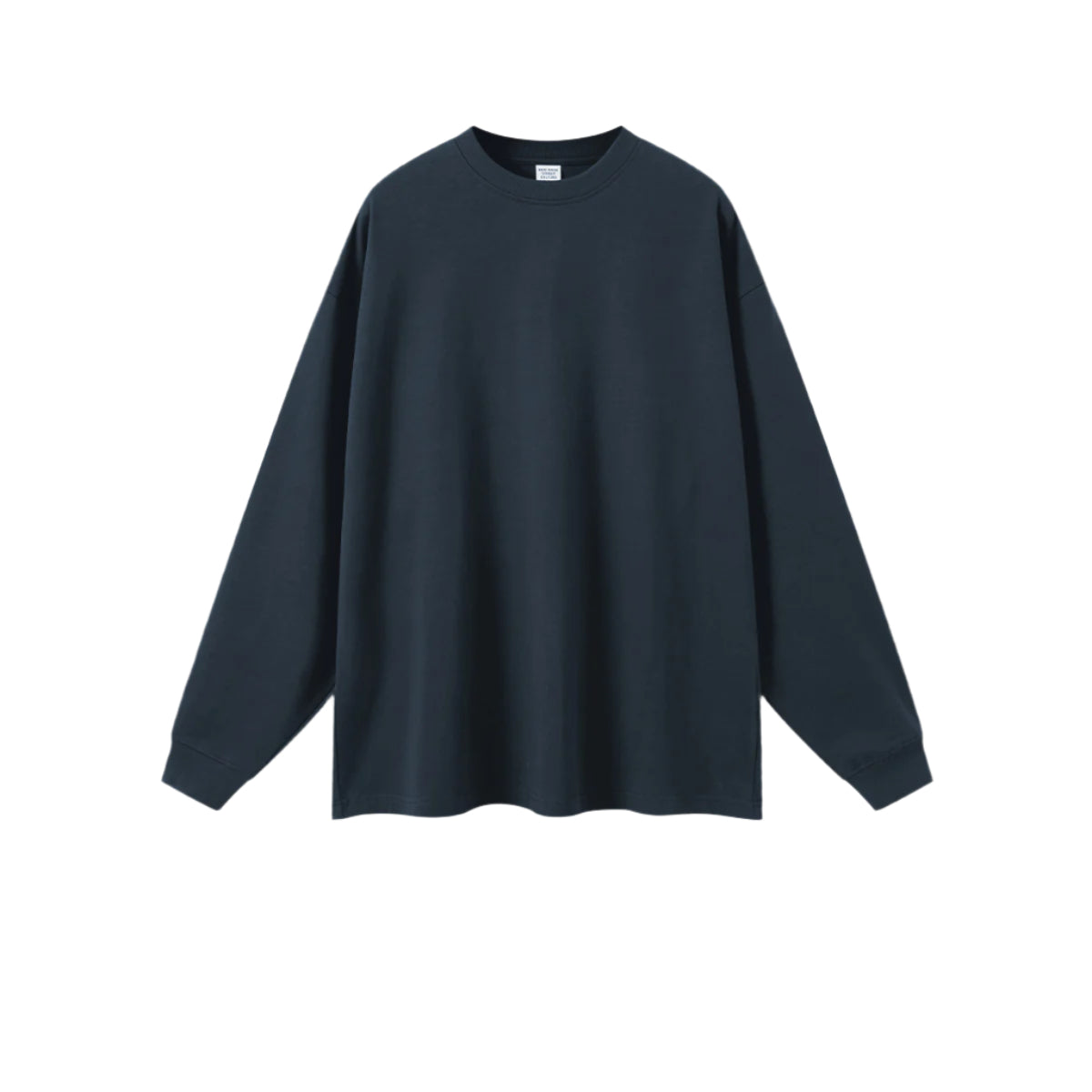 Black-navy oversized sweatshirt with crew neck, dropped shoulders and ribbed cuffs on white background