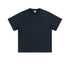 Navy blue crew neck t-shirt with short sleeves and standard fit, displayed flat against white background