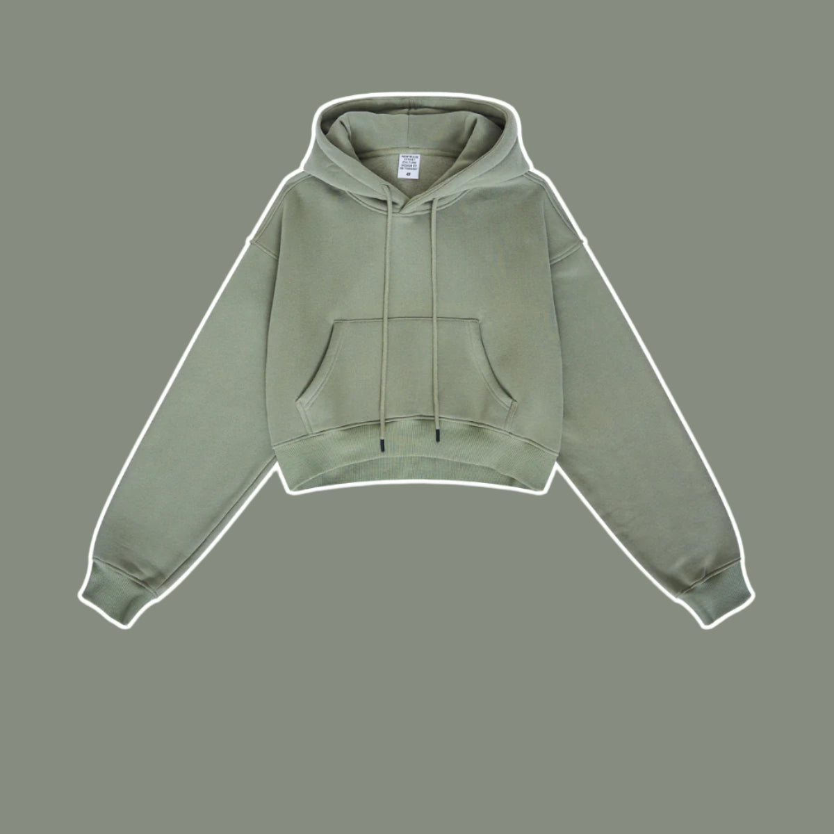 Sage Green Cropped Hoodie – Oversized Streetwear Sweatshirt – A muted green cropped hoodie featuring a relaxed fit, drawstring hood, and front pocket