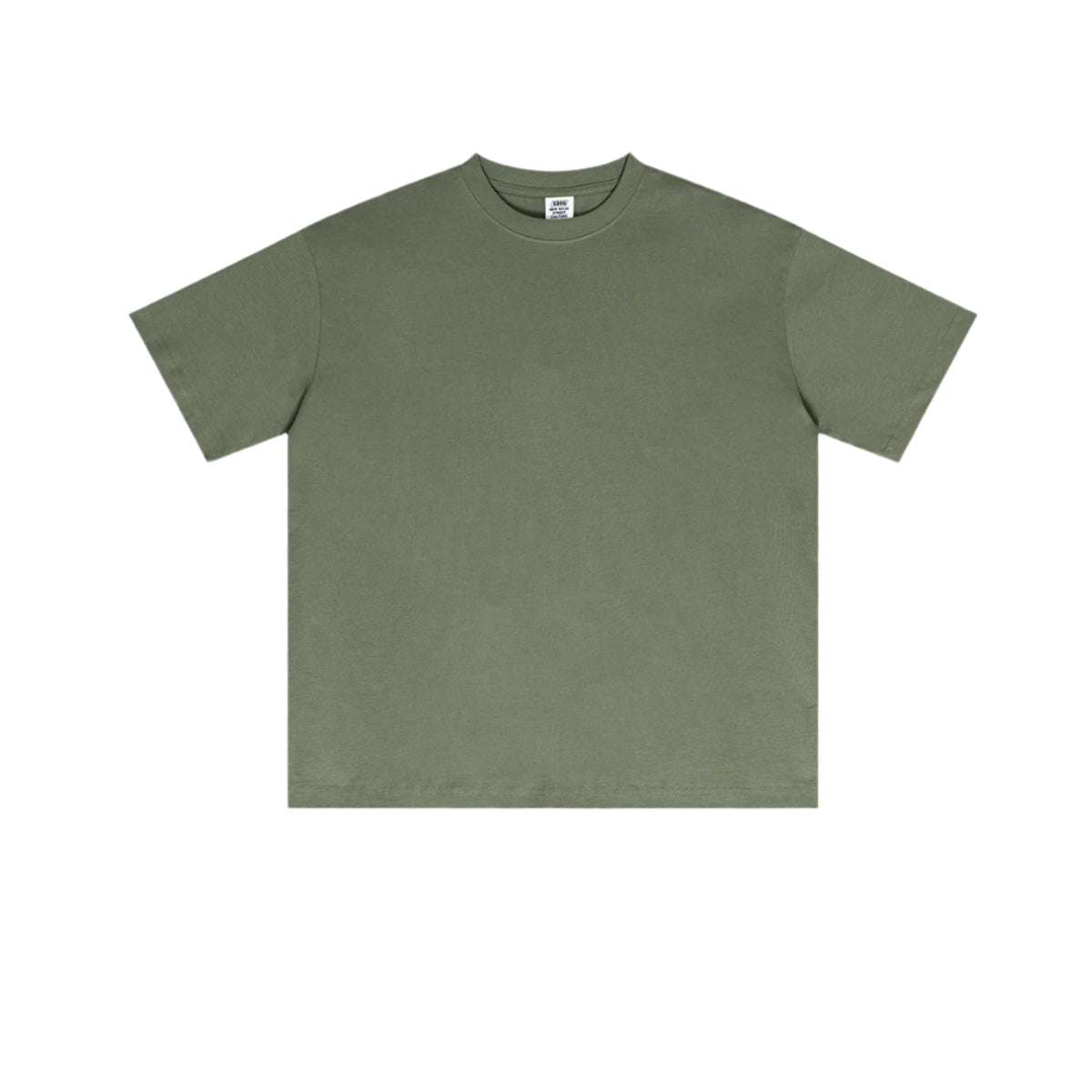 Sage green oversized t-shirt with classic crew neckline, short sleeves and boxy silhouette, crafted from soft premium cotton fabric
