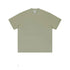 Sage green oversized t-shirt with crew neck and drop shoulder design photographed flat against white background