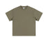 Olive green basic t-shirt with crew neck and short sleeves, shown flat on white background
