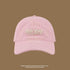 Pink corduroy baseball cap with cream 'NEW YORK' embroidered logo