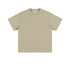 Sand colored crew neck t-shirt with short sleeves and relaxed fit, displayed against white background
