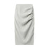 Beige midi skirt with architectural pleating and side slit, perfect for professional attire