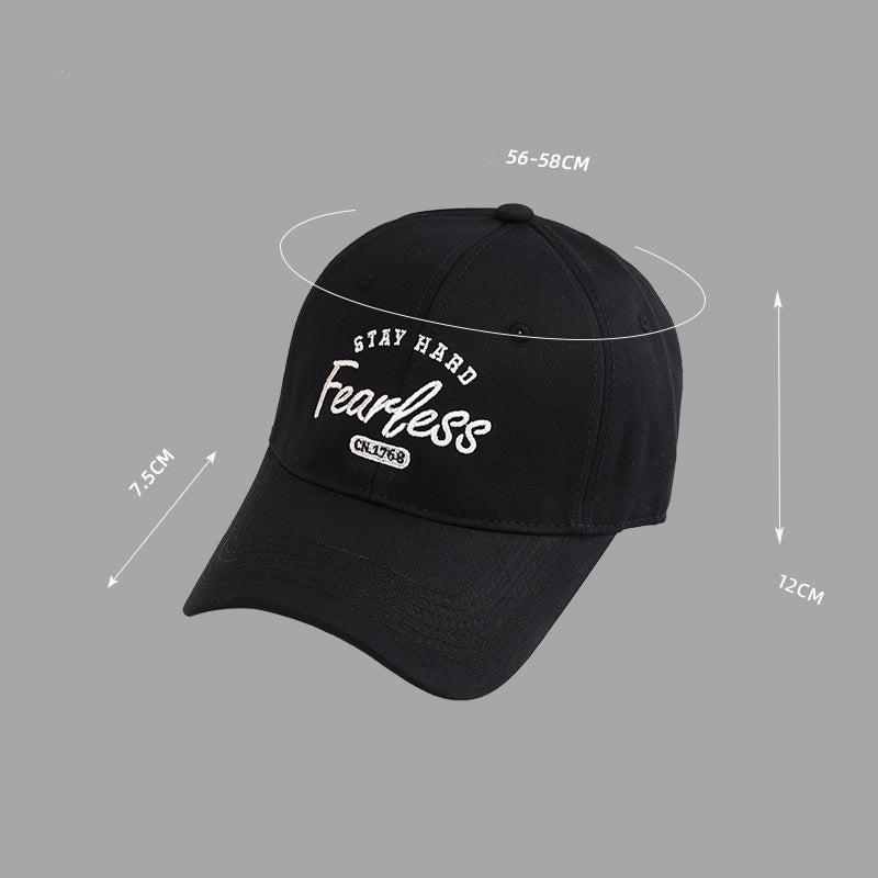 Product dimensions of black baseball cap showing 56-58cm crown size