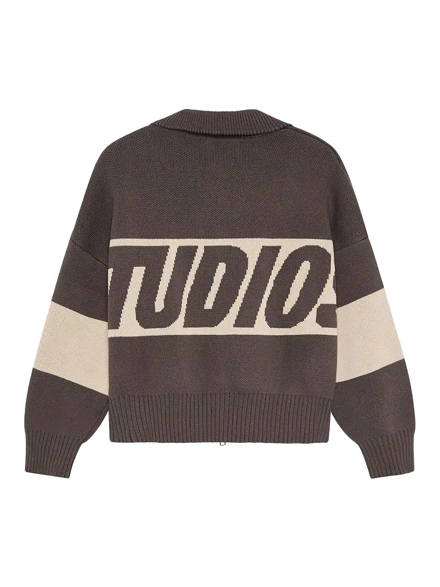 Graphic Zip Up Sweater Jacquard Letter Knit Cardigan – ZINNTRA