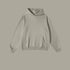 Light stone gray hoodie with front pocket and ribbed cuffs on neutral background