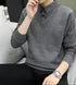 Gray V-neck sweater with ribbed collar and sleeves