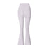 White high-waisted flared yoga pants with V-shaped waistband detail against white background, front view
