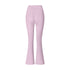 Lilac flared yoga pants with high waistband and subtle seam details, front view on white surface