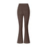 Brown flared yoga pants with high-rise fit and V-shaped waistband, shown against white backdrop