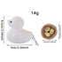 White chick figurine with a glittery finish next to a small nest filled with speckled eggs, featuring size measurements.