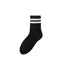 White crew sock with pink double stripes, made from plush material
