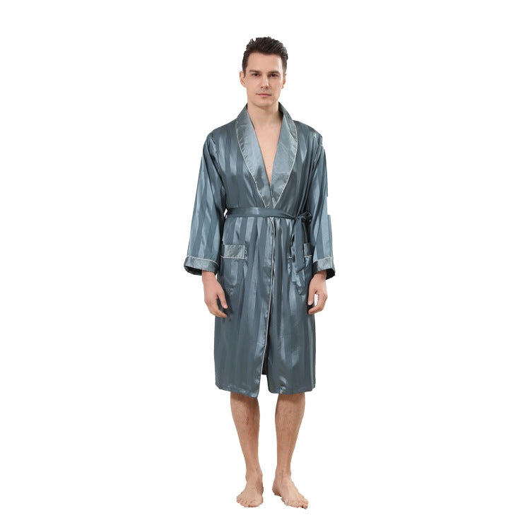 Men's Luxury Striped Long Hotel Robe