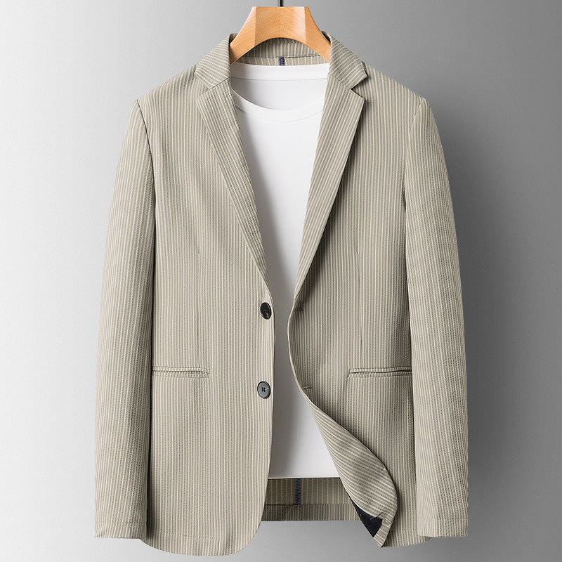 Blazer ajustado de dos botones con raya diplomática para hombre | Chaqueta informal elegante para primavera/verano
