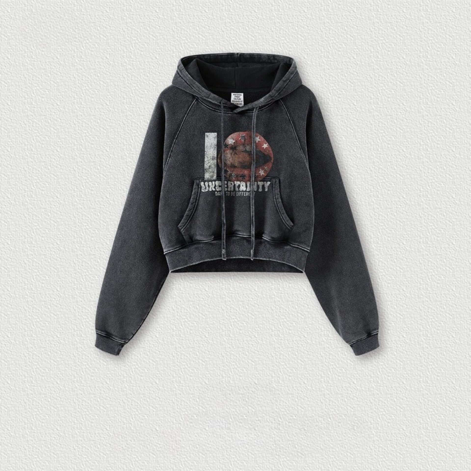 Black cropped hoodie with graphic print