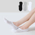 Three colors of low-cut socks displayed with model wearing white pair, showing mesh ventilation and no-slip design