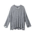 Heather grey cable-knit sweater featuring crew neck, vertical cable pattern throughout, and distressed bottom hem with circular holes