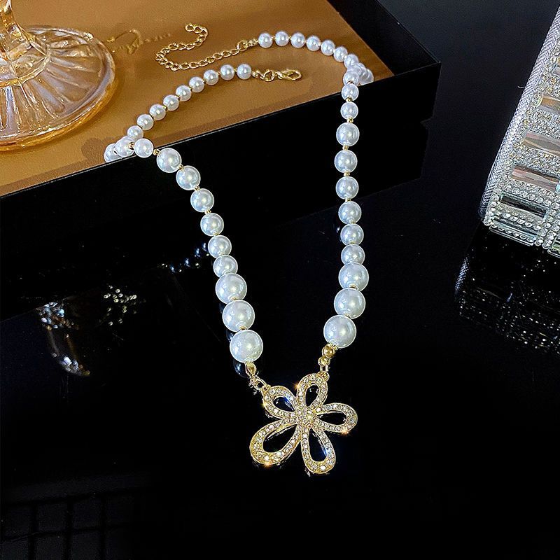 Pearl Crystal Butterfly Gold Plated Necklace
