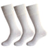Three pairs of white dress socks with ribbed cuffs displayed against white background