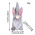 Gray Easter gnome plush with long beard and pink bunny ears, with dimensions of 7.87 inches height and 36g weight displayed.