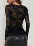back view black lace blouse sheer overlay