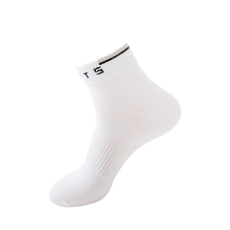 White ankle sock with black "SPORT" branding, displayed on an invisible foot form