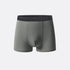 Gray men's boxer briefs with black waistband, made from sustainable materials and comfort-focused design