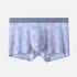 Men's light blue boxer briefs with coral reef pattern featuring blue seaweed designs and gray elastic waistband
