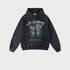 Flat lay of black "Win Against All Odds" graphic hoodie on white background