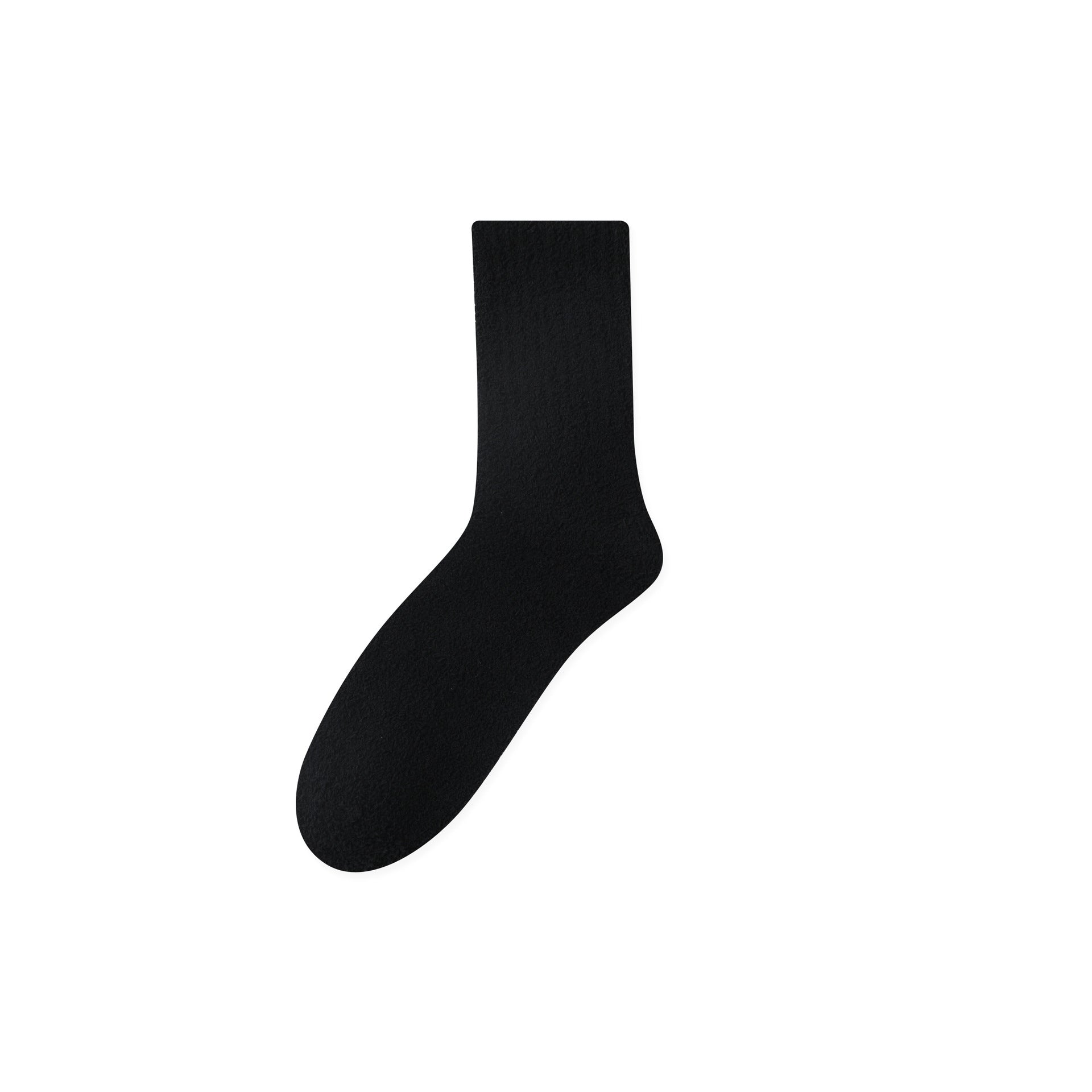 Black sock with soft, fuzzy texture, displayed against a white background
