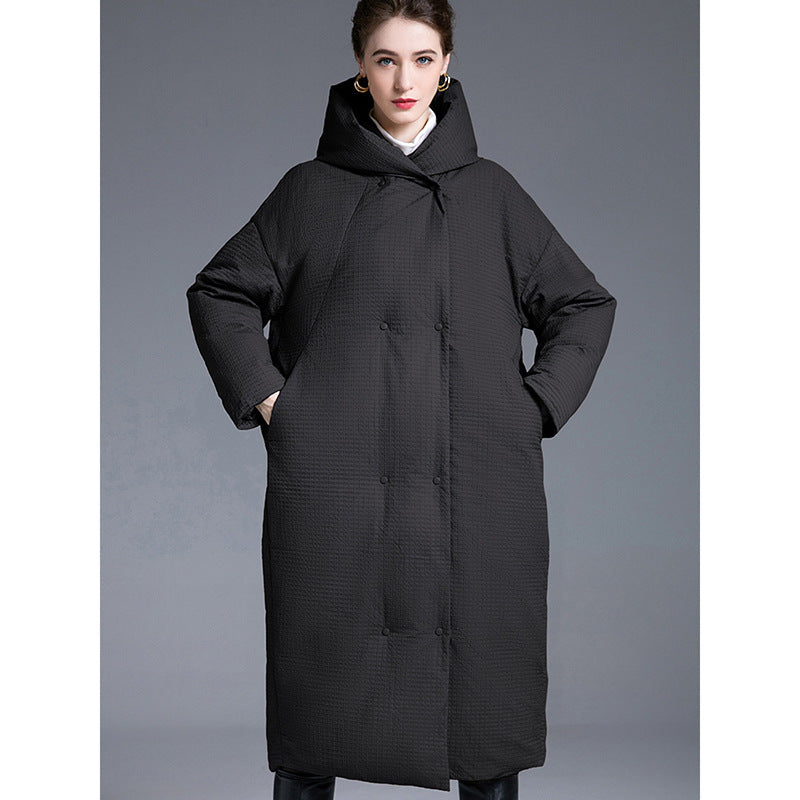 Minimalist Quilted Hooded Long Coat