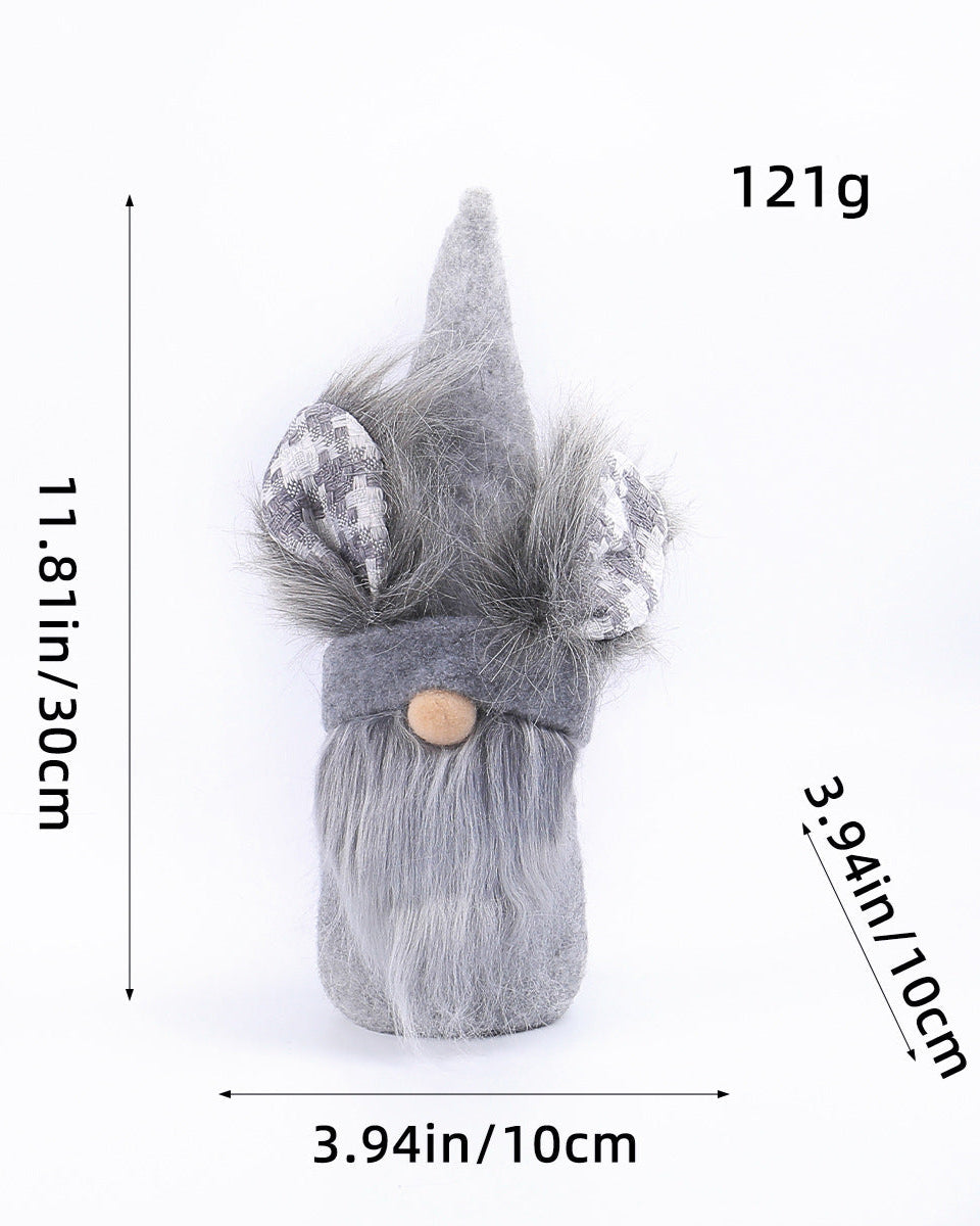 Measurement diagram of a gray Easter gnome with bunny ears, showing dimensions of 30cm height and 10cm width, weighing 121g.