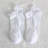 Pair of white athletic ankle socks laid flat showing cushioned sole design