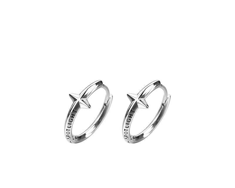 10mm silver star hoop earrings pair, technical product view