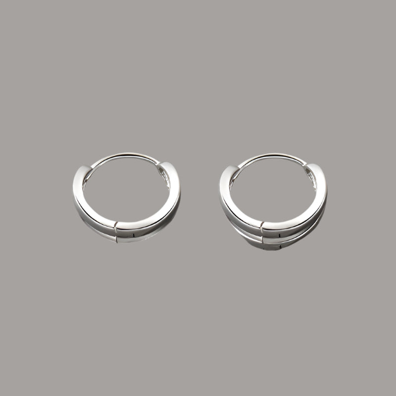 Small size silver double-band hoop earrings, 10mm diameter