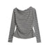 Black striped long-sleeve top with boat neckline