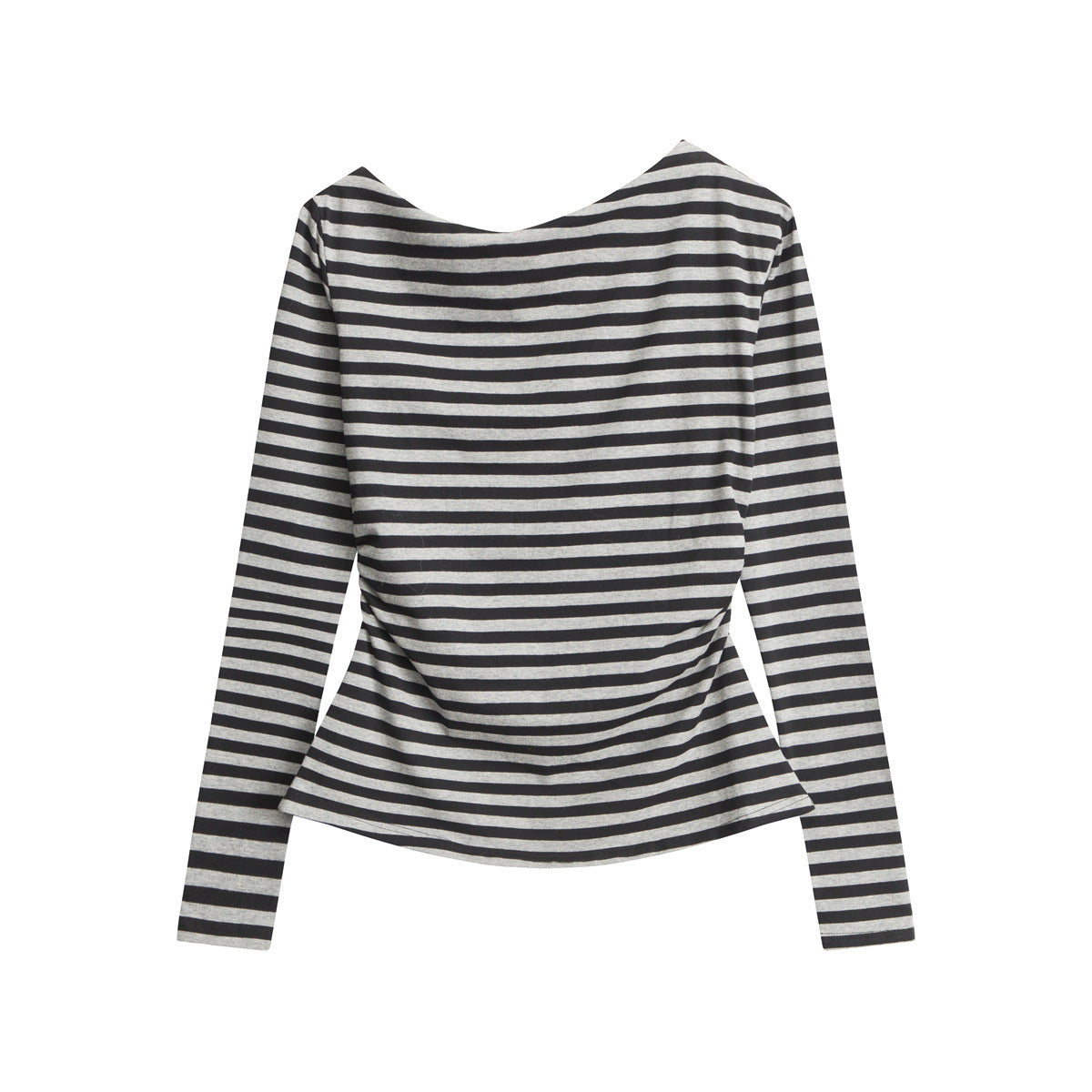 Black striped long-sleeve top with boat neckline